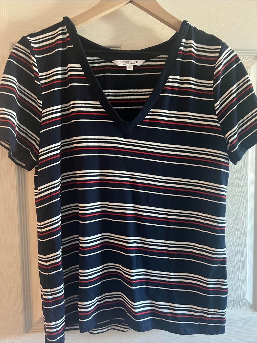 Navy V-Neck Short Sleeve Striped Tee
